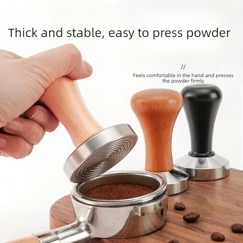 51/58mm Espresso Tamper Beech ไม้สแตนเลสกาแฟ Tamper สําหรับ Espresso เครื่อง Barista เครื่องมือ