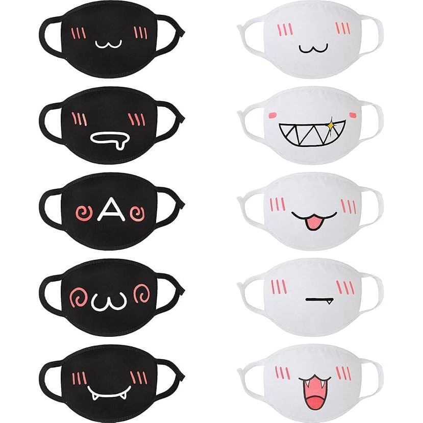 GIGGSKZE 10 แพ็คน่ารัก Kawaii หน้ากากอะนิเมะ Kaomoji Face Mouth Mask Party การ์ตูนหน้ากากสําหรับผู้ช