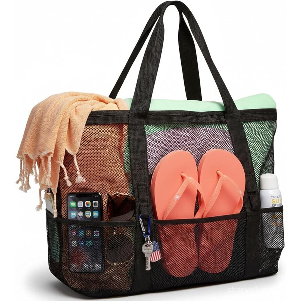 F-color Mesh Beach Bag Family - กระเป๋าโท้ตขนาดใหญ่สําหรับของเล่นสระว่ายน้ําล่องเรือชายหาด สิ่งจําเป