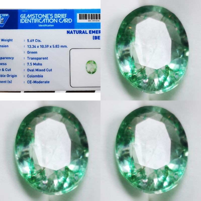 Natural Green Emerald Beryl / Colombian Emerald Plus Memo Acc Gems Lab