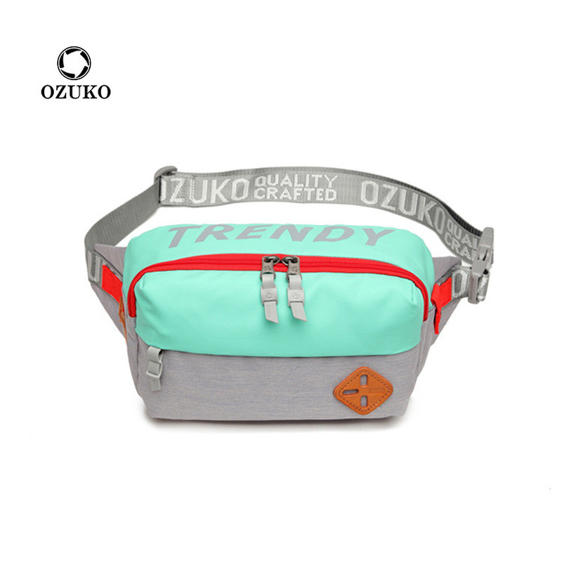 กระเป๋าคาดเอวแบบสะพายข้างสำหรับเล่นกีฬารุ่นใหม่ของ Ozuko กระเป๋าสะพายข้างกันน้ำสไตล์เกาหลี กระเป๋าคา