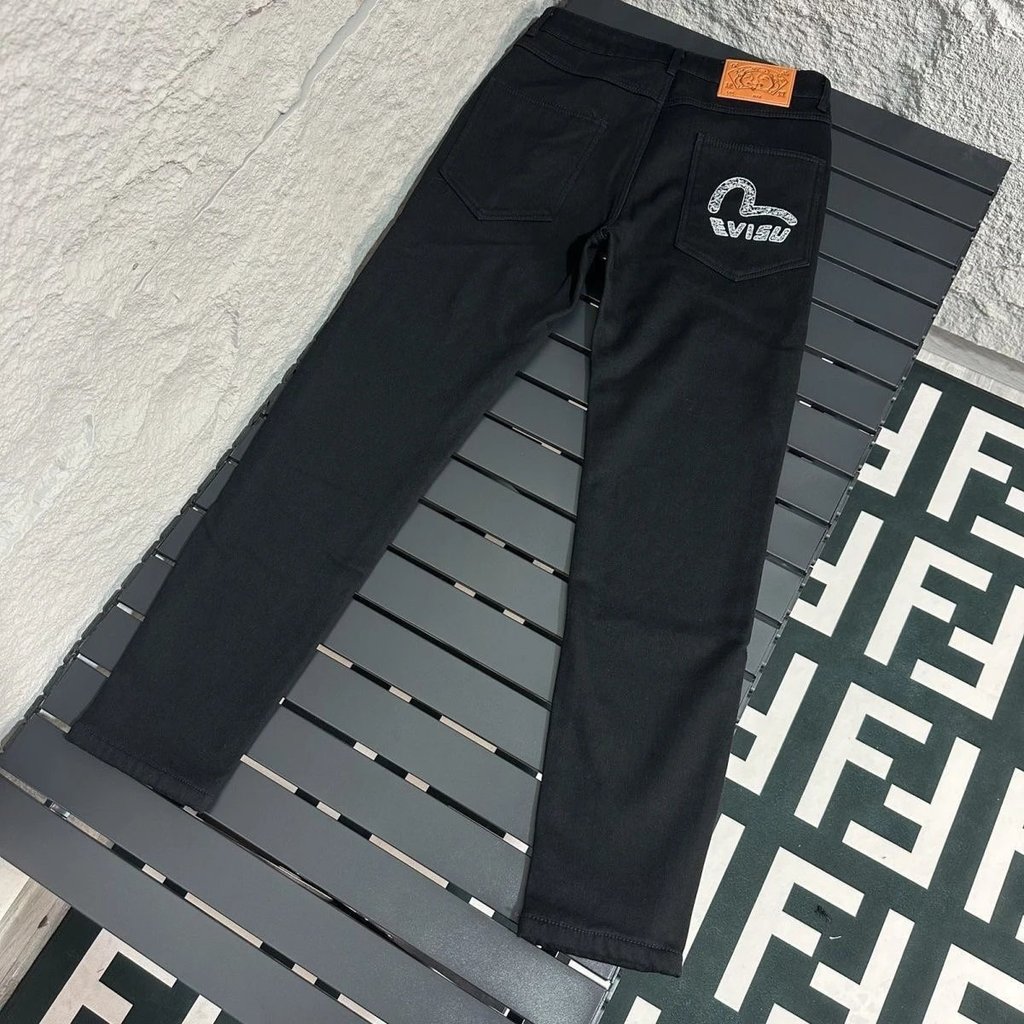 ((อย่ารับStuck) กวางโจวเทพเจ้าแห่งโชคลาภ EVISU ฤดูหนาว Street Wear Letter เย็บปักถักร้อย Slim-fit เท