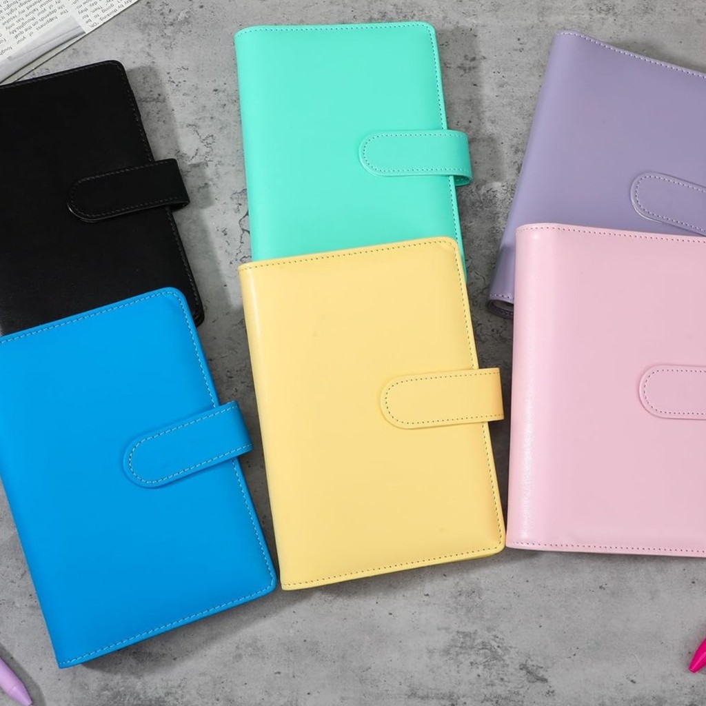 6 ชิ้น A6 Binder กลไก-Binder Planner รีฟิล A6 Planner พร้อมกระเป๋าการ์ดสมุดบันทึกหนังพร้อมห่วงปากกา