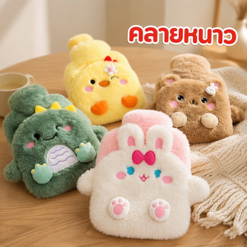 กระติกน้ําร้อนกระต่ายขนปกน่ารักการ์ตูนความร้อนกระเป๋าบีบอัดที่อบอุ่นประจําเดือนบรรเทา