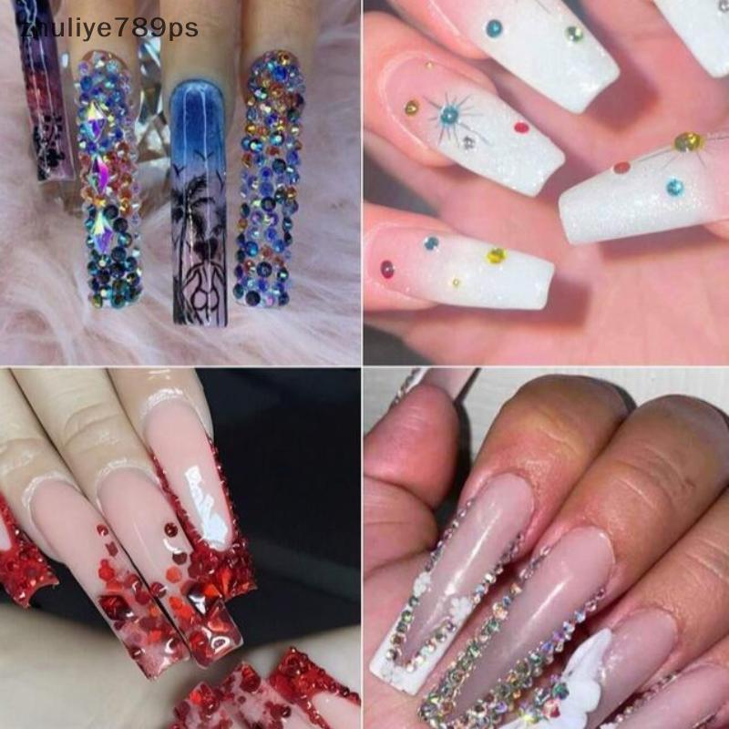Zhuliye789ps] 12Grids Sparkle 3D Nail Art Rhinestones + เครื่องมือ 2 มม. Brilliant Diamond Nail Char
