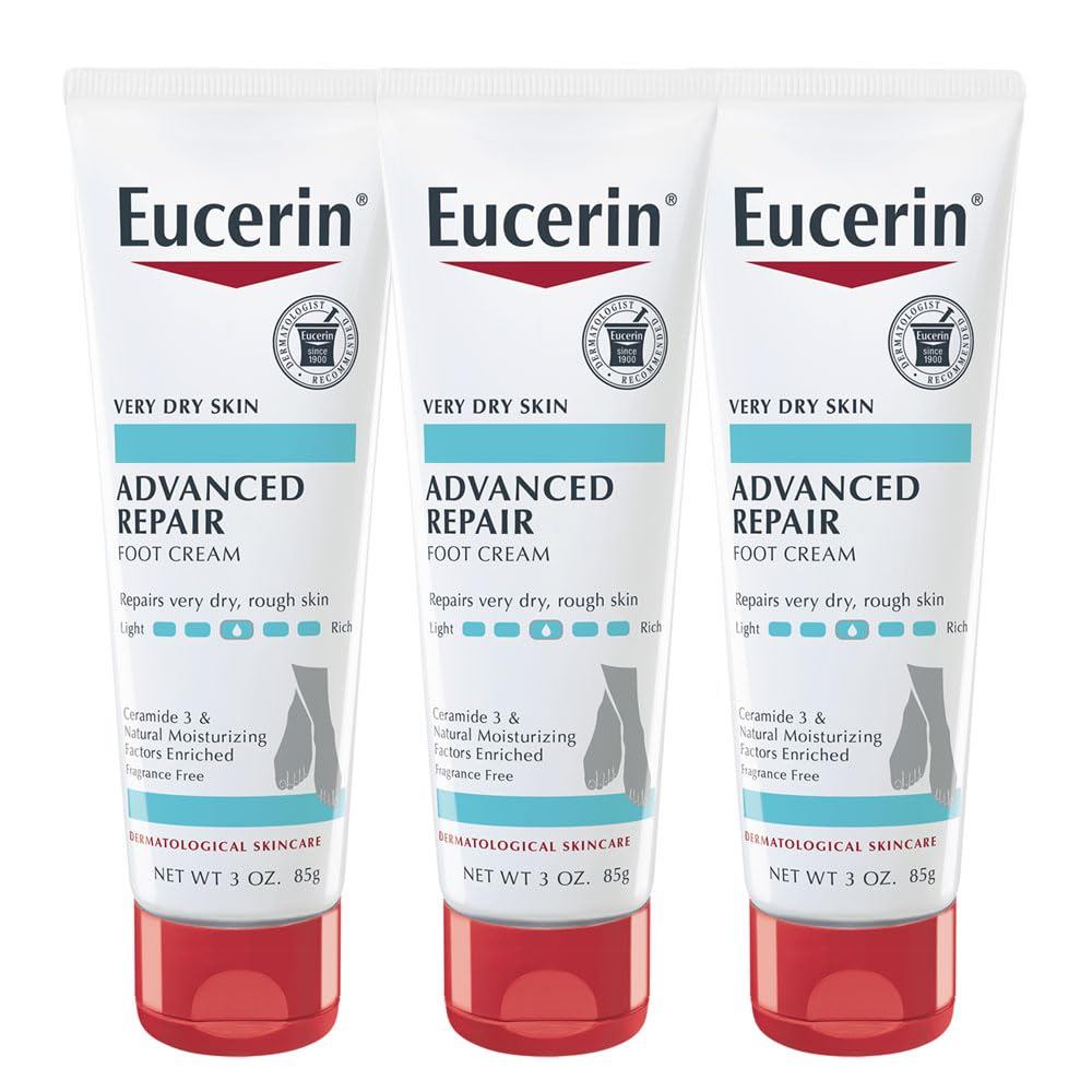 Eucerin Advanced Repair Foot Cream for Dry Feet and Heels, Repairs Very Dry, Rough Free, Non Greasy,
