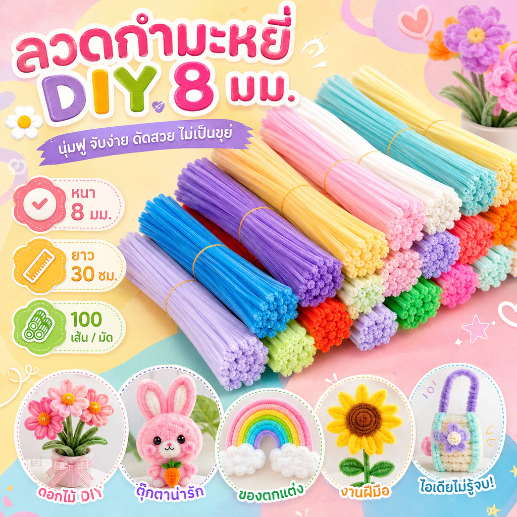 (100 เส้น) ลวดกำมะหยี่ขนนุ่ม DIY เลือกสีได้ สำหรับงานฝีมือ ทำช่อดอกไม้ ตุ๊กตา ของตกแต่ง สินค้าขายดี