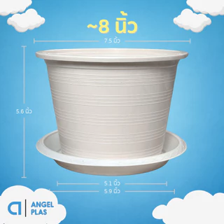 กระถางต้นไม้ มินิมอล ขนาด 8 นิ้ว สีขาว ขั้นต่ำ 3 ใบ ชิ้น อัน