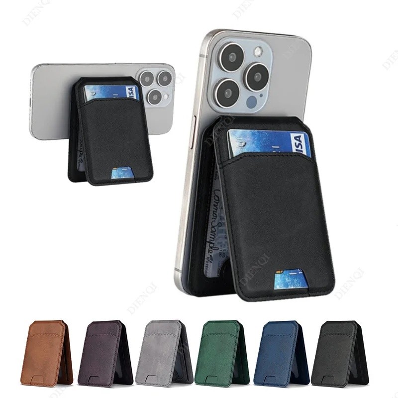 Magsafe กรณีโทรศัพท์ฝาหลังแม่เหล็ก Pu หนังกระเป๋าสตางค์กระเป๋า Stand Cardholder สําหรับ Apple Iphone