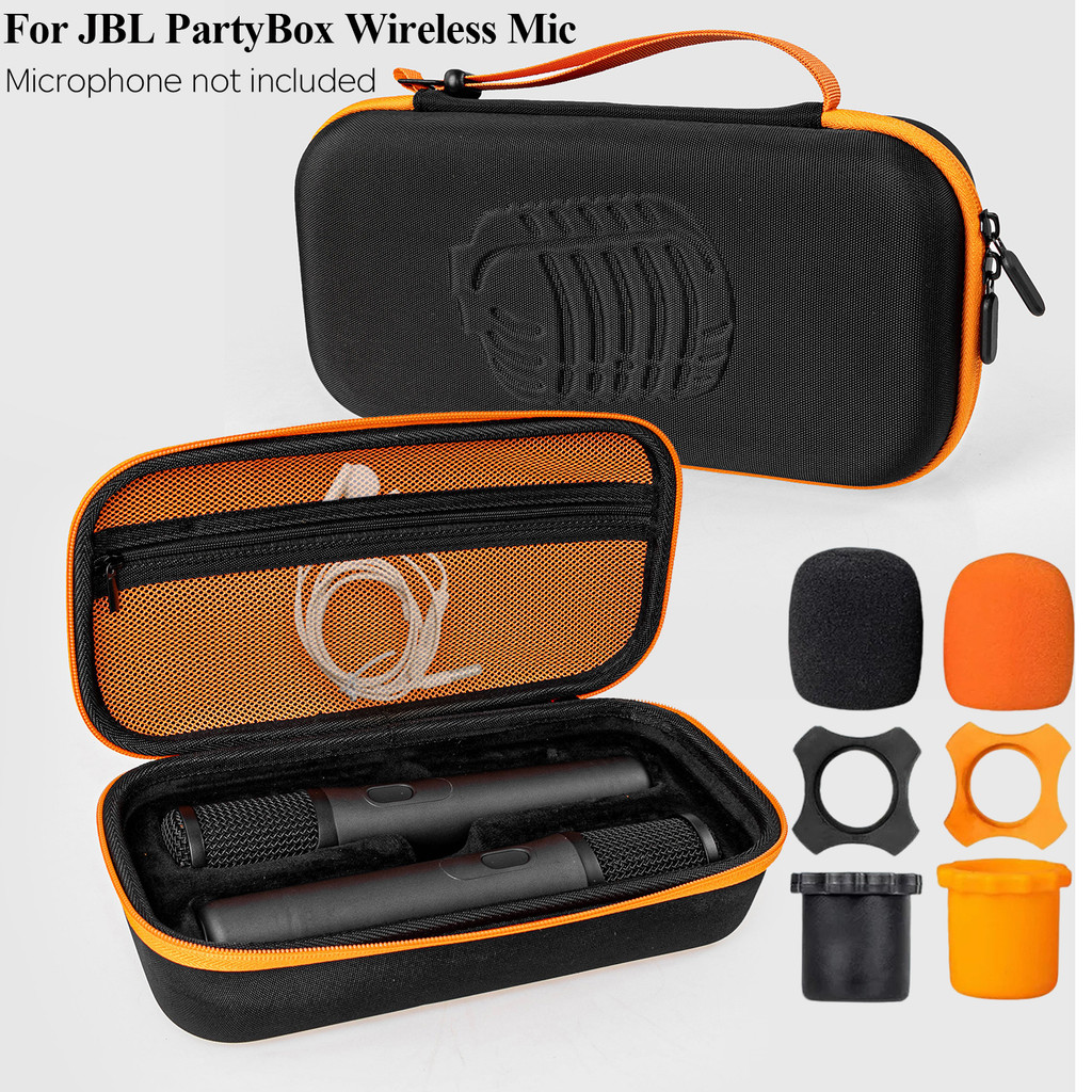 กระเป๋าใส่ไมโครโฟน + ชุดกันลื่นสําหรับ JBL PartyBox Wireless Mic - รวมเคสแข็ง ONE ที่ยึดกันลื่นสองตัวสําหรับไมโครโฟน ฝาครอบโฟม 2 อัน และ 2 รูบี