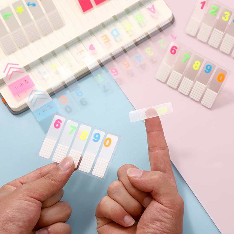 Sticky Note Sticker Index แบบพลาสติก ตัวเลข 0-5 มีลวดลาย มีกาวด้านหลัง