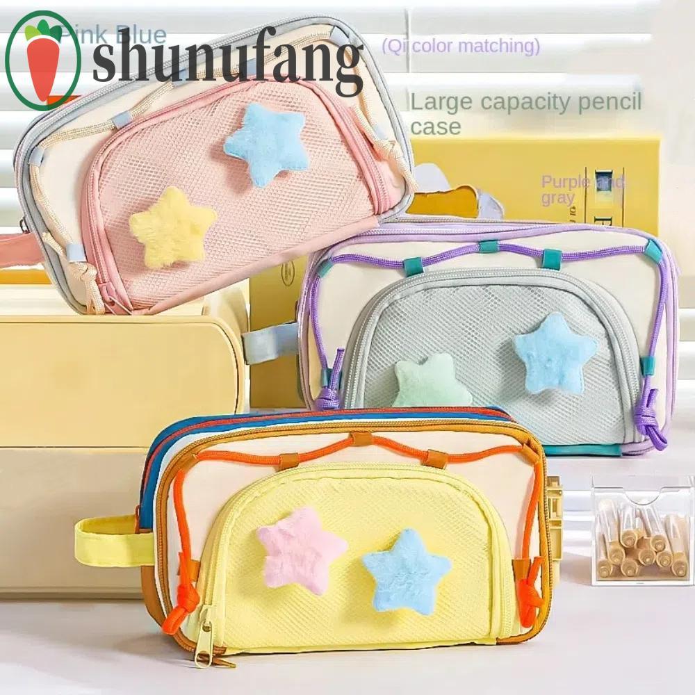 UNUF Y2K Star กระเป๋าเครื่องเขียน, 7 Multilayer Desktop Storage กล่องดินสอเกาหลี,ผ้าปากกาขนาดใหญ่ควา