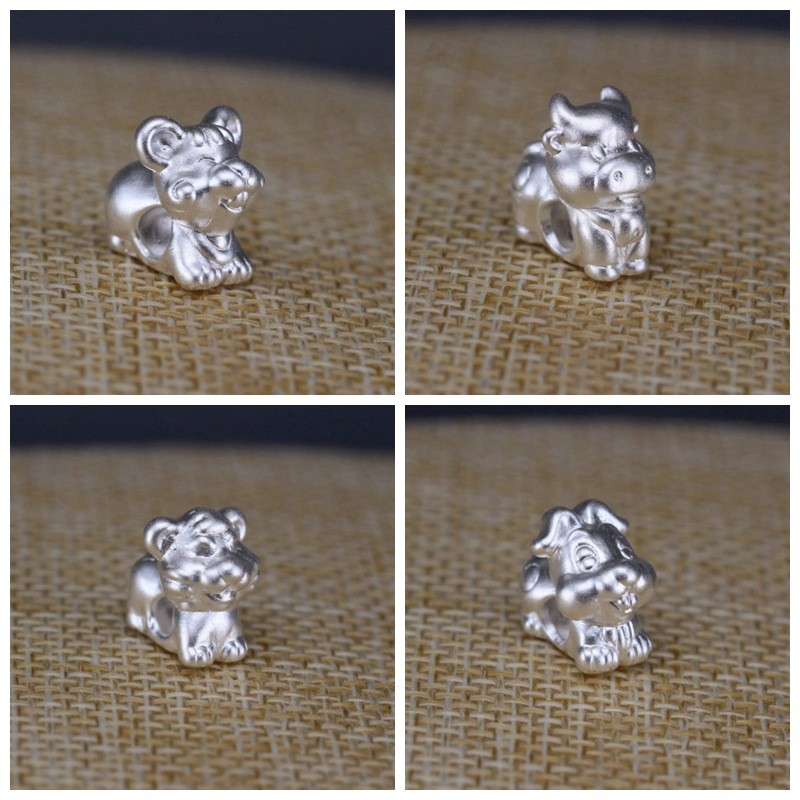 S999 Hard Silver Zodiac Spacer ลูกปัด diy999 เงินแท้สร้อยข้อมือถักเชือกหนังเครื่องประดับอุปกรณ์เสริม