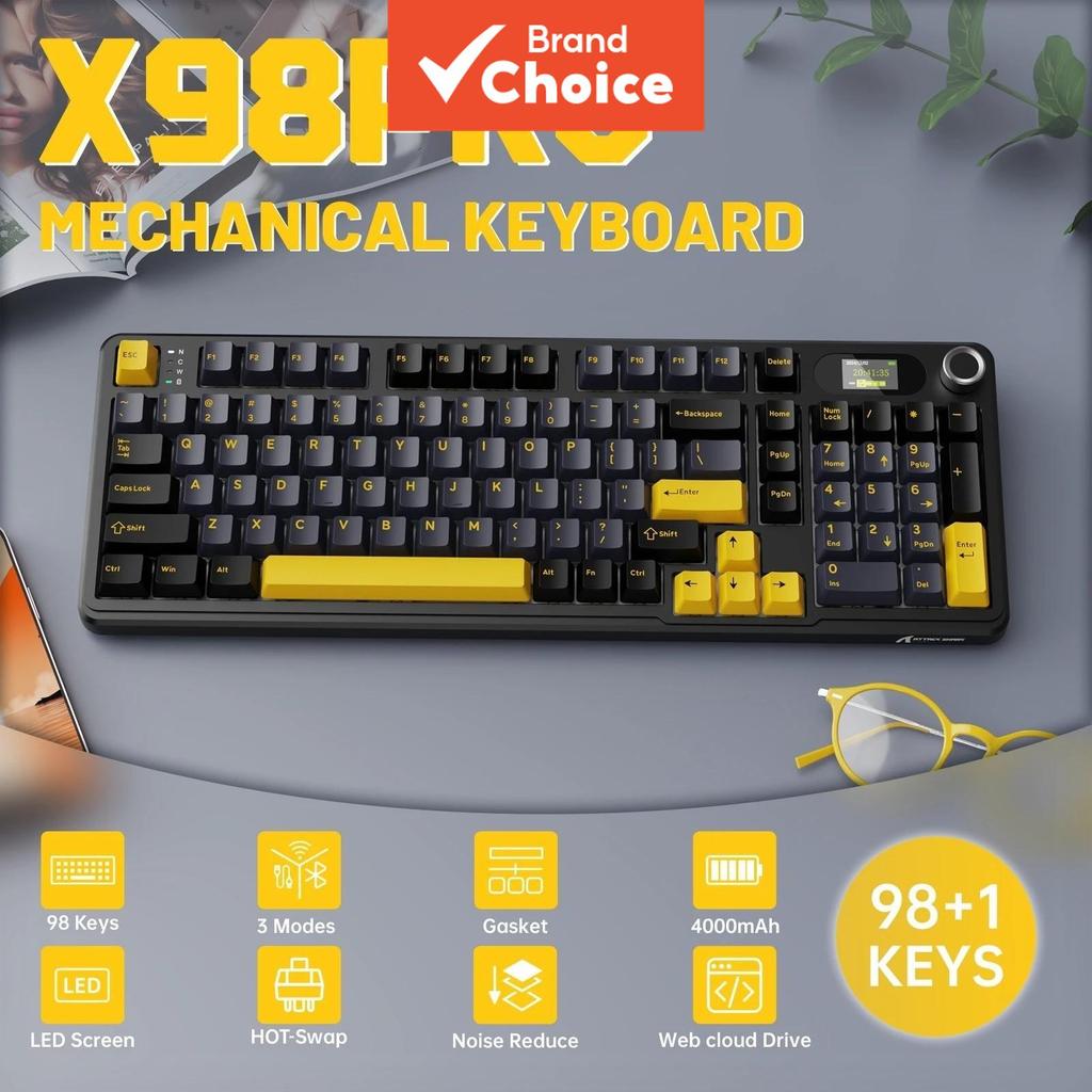 คีย์บอร์ดเกมมิ่งแบบสวิตช์ร้อนสามโหมด Attack Shark X98 Pro หน้าจอ TFT RGB Gasket