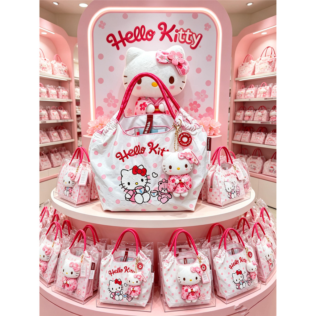 Polka Dot kitty Shopping Bag ball chain Portable Eco Bag Diagonal Tote Bag