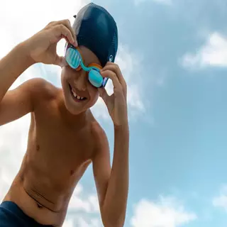 Decathlon Mesh Swim Cap - Printed Fabric - Size S หมวกว่ายน้ำผ้าตาข่ายพิมพ์ลาย ขนาด S - Turquoise