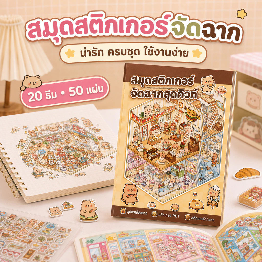 พร้อมส่ง 📦 สติกเกอร์หนังสือ 3D ทิวทัศน์หัตถกรรม | ขนาดใหญ่ คอลเลกชัน น่ารักสัตว์ Theme | สำหรับ DIY เครื่องเขียนอุปกรณ์
