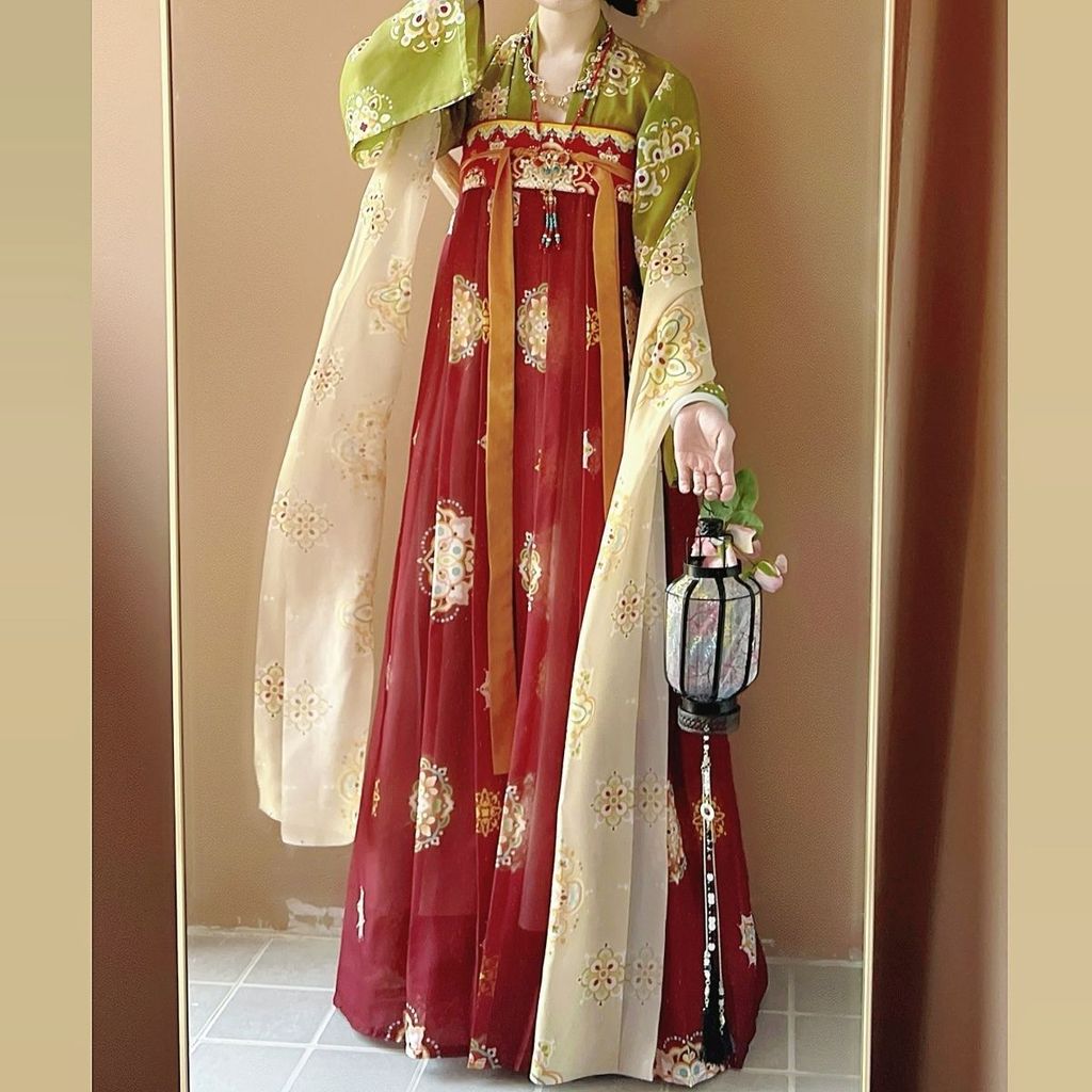 T Tang Made Hanfu ผู้หญิง Tang Made ชิ้นเดียวเต้านมยาวกระโปรงหักพิมพ์เสื้อคู่สไตล์ Recovery สไตล์ทุก