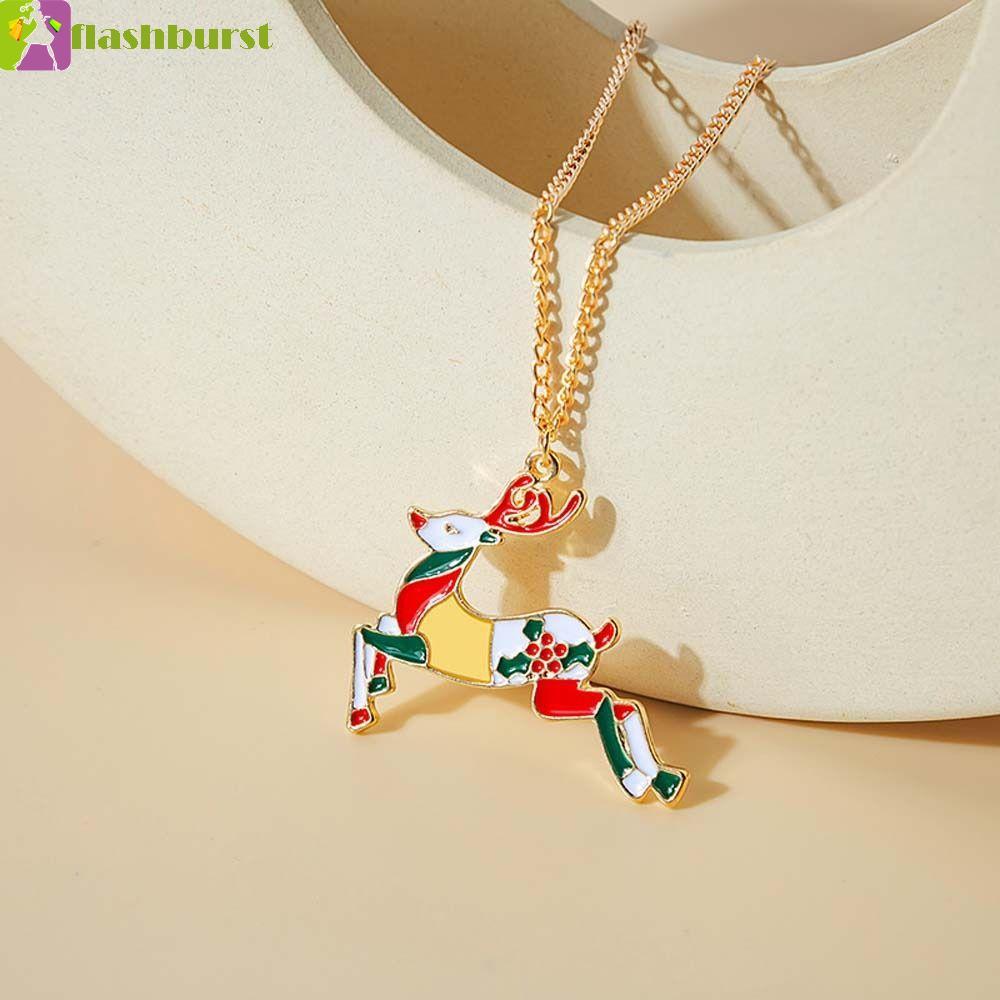 FLASHBURST สร้อยคอคริสต์มาสของขวัญคริสต์มาสเครื่องประดับคริสต์มาส Elk Merry Christmas Clavicle สร้อย