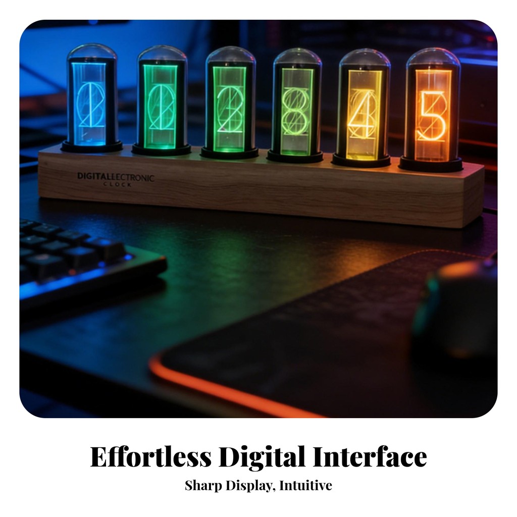 Nixie Tube Clock WiFi Nixie Style Clock Wi-Fi Auto Sync สําหรับนักเล่นเกม โต๊ะ ชุดเกมมิ่ง