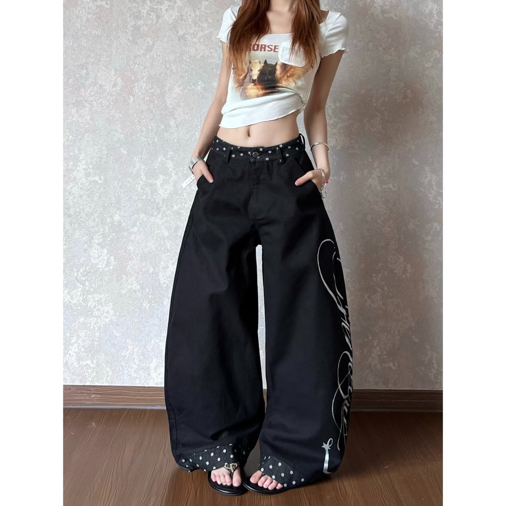 Letter Print Machete Jeans West Coast American Pants High Street Loose Straight Wide Leg Pants
