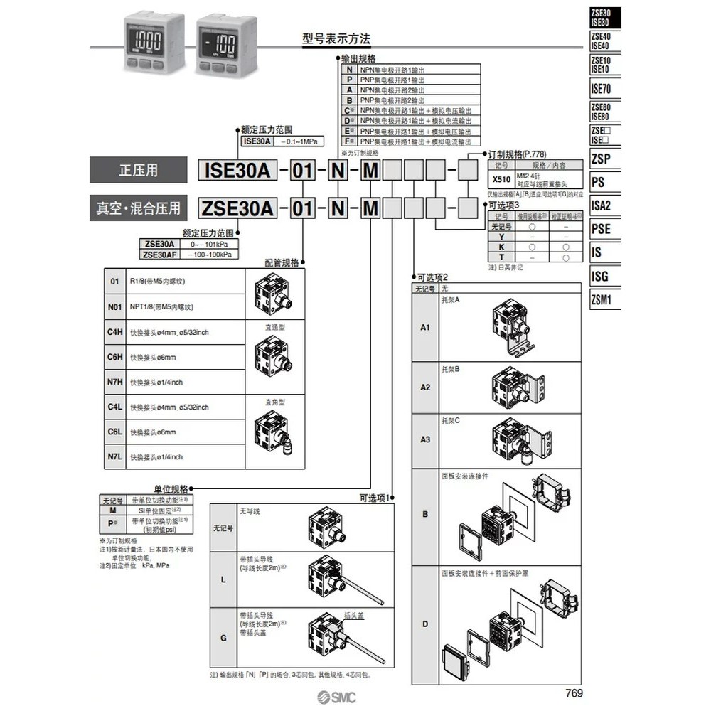 SMC นาฬิกาจอแสดงผลดิจิตอล ZSE30AF/ZSE30A/ISE30A-01/C4H/C6L-N/P/A/B/C/D/ML-A1