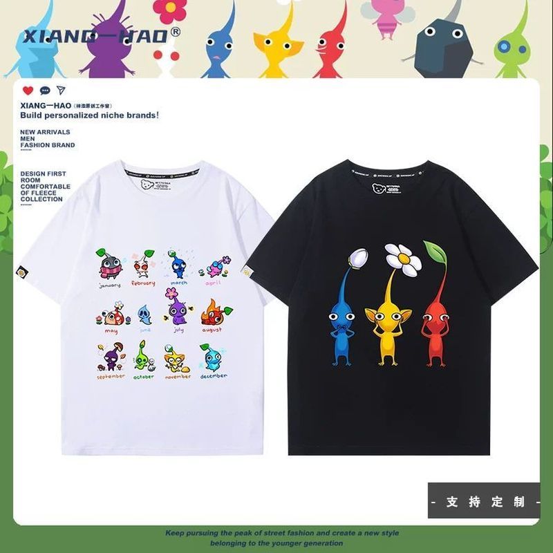 NS Nintendo Switch เกม Pikmin 4 เกม Merchandise ผ้าฝ้ายแท้แขนสั้นเสื้อยืดชาย Pikmin4 เสื้อผ้ายอดนิยม
