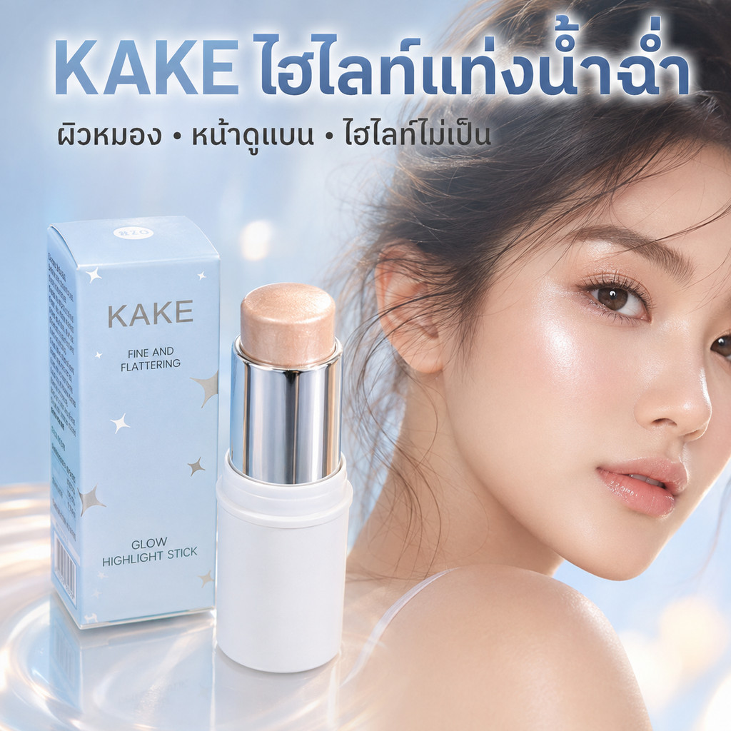 KAKE ไฮไลท์แท่งน้ำฉ่ำ ครีมบลัช วิ้งละเอียด สีธรรมชาติ ผิวดูโกลว์ฉ่ำ ใช้ง่าย เหมาะสำหรับมือใหม่