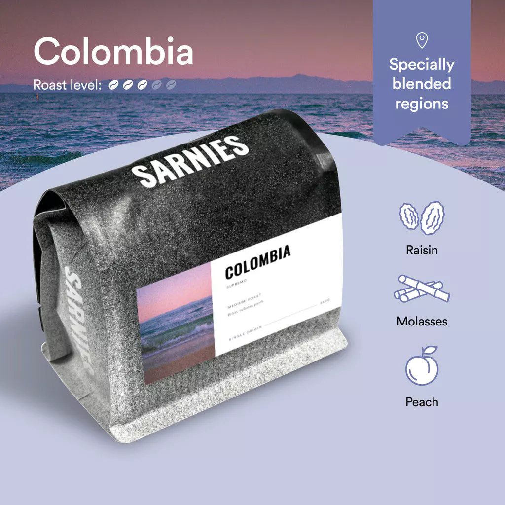 เมล็ดกาแฟ โคลอมเบีย สุพรีโม Colombia Supremo Coffee | Medium Roast | Raisin, Molasses, Peach