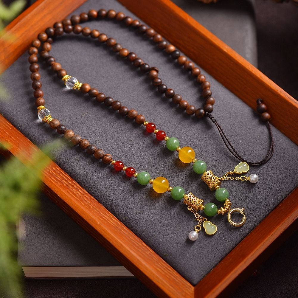 Rosewood 6mm Duobao Thangka จี้สร้อยคอจี้ Thangka Amulet จี้ TXT081401