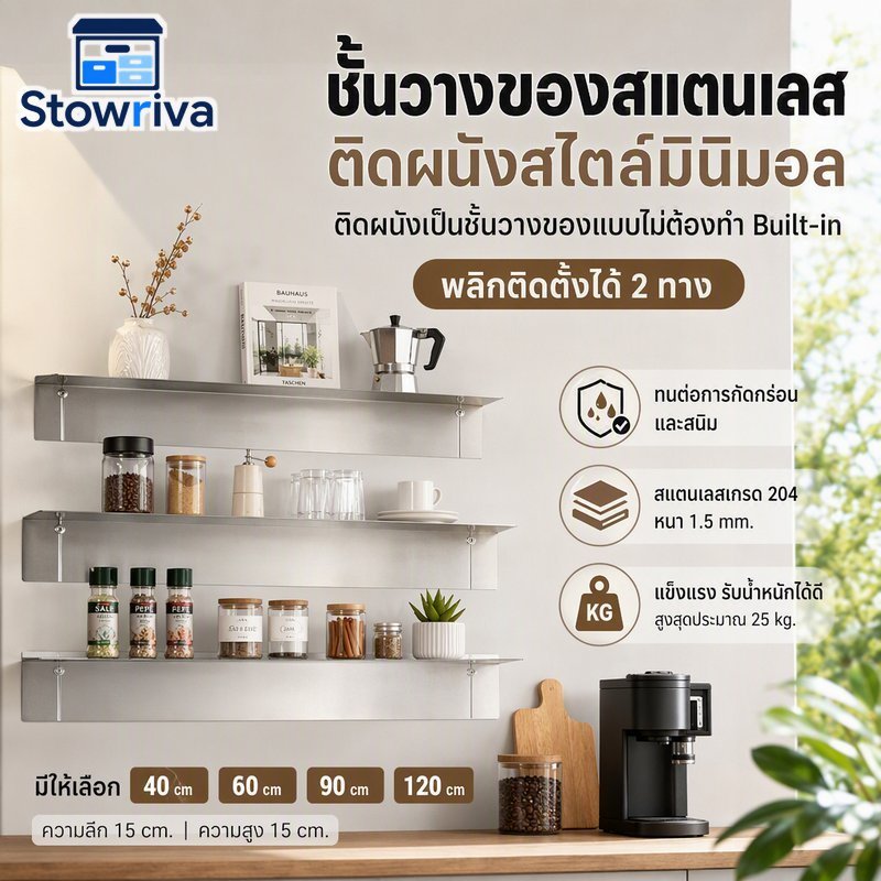 ชั้นวางของสแตนเลสติดผนังห้องครัวห้องน้ําสไตล์มินิมอลทนต่อการกัดกร่อนหนัก