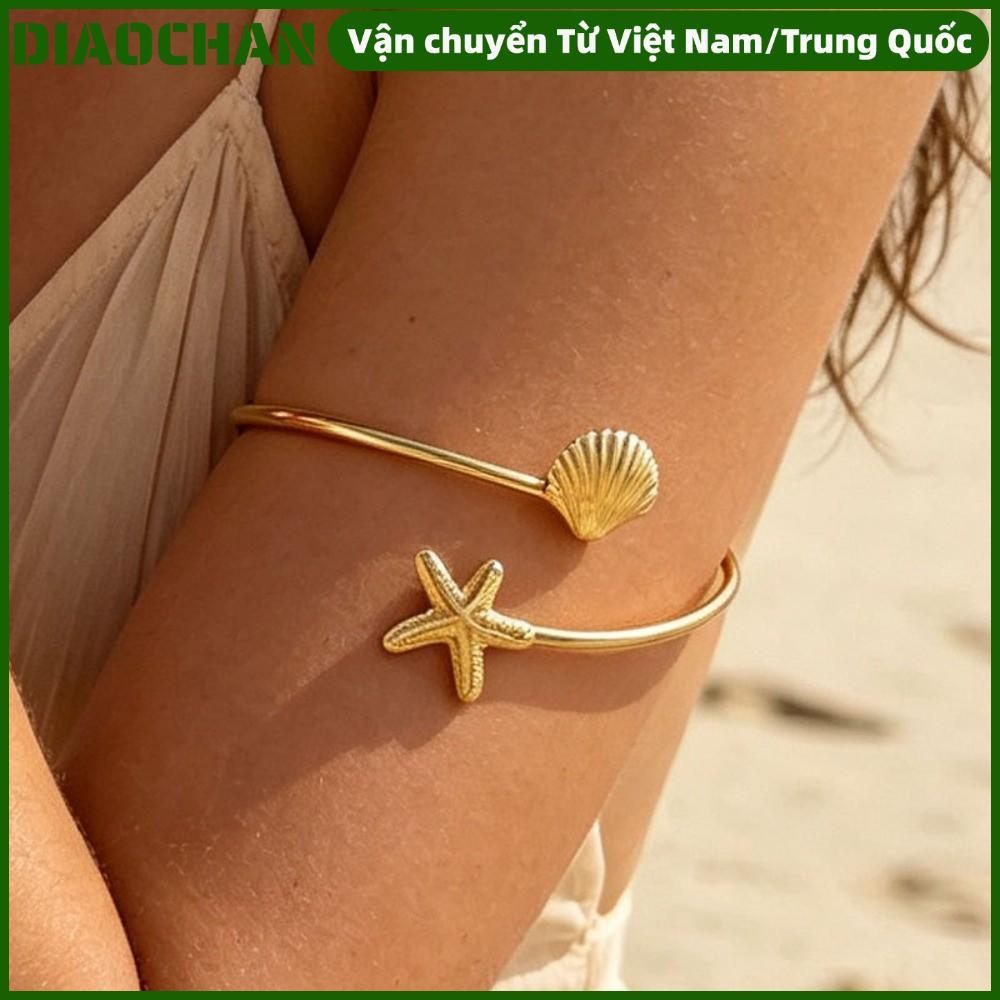 OMXILOYI Upper Arm Cuff Bracelet, ปลาดาวเปลือกหอยเปิด Cuff Armlet, การออกแบบเกลียวสีทอง Ocean Style 
