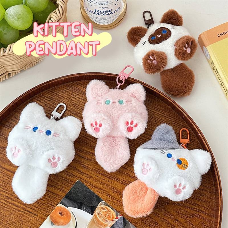 LUImo น่ารัก Plush ยาว Tailed แมวลูกแมวตุ๊กตาจี้พวงกุญแจสําหรับผู้หญิงสาว Bapa รถพวงกุญแจกระเป๋าอุปกรณ์ตกแต่งของขวัญใหม่