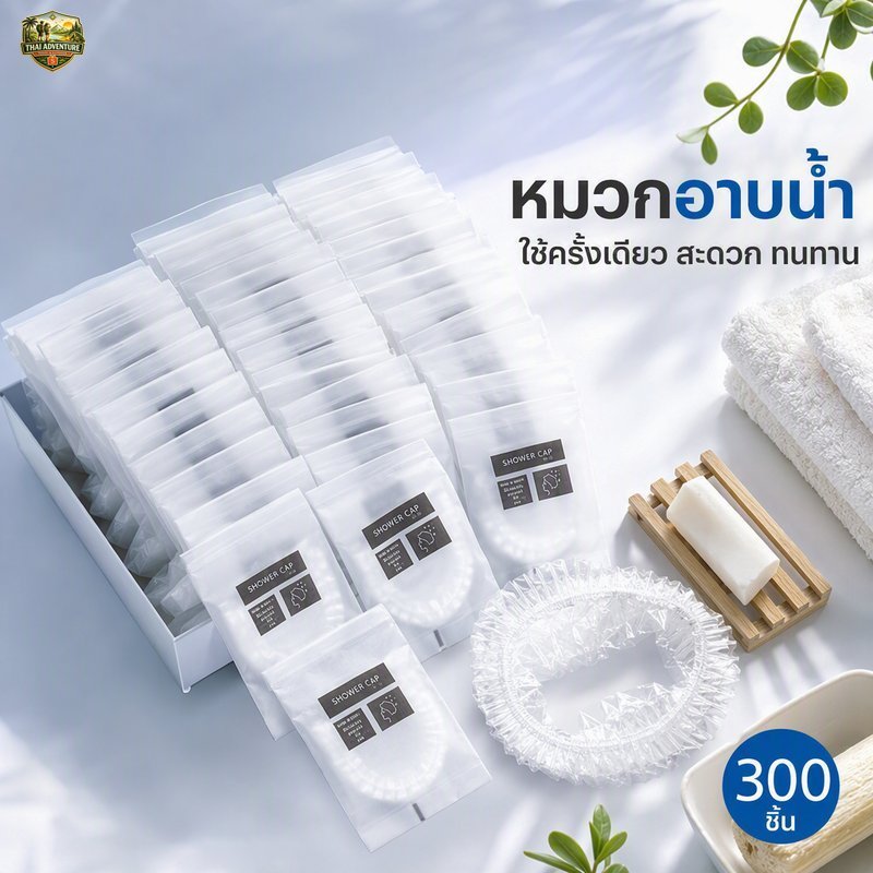 หมวกอาบน้ำแบบใช้แล้วทิ้ง หมวกคลุมผม กันน้ำ แพ็คแยก 300 ชิ้น สำหรับโรงแรม สปา รีสอร์ท