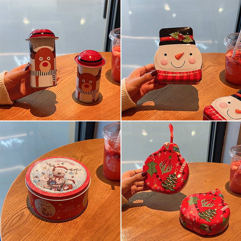 Creative Christmas Tin Can Christmas Eve Gift Box Round Tin Box Biscuit Candy Cookie Gift Box Practi