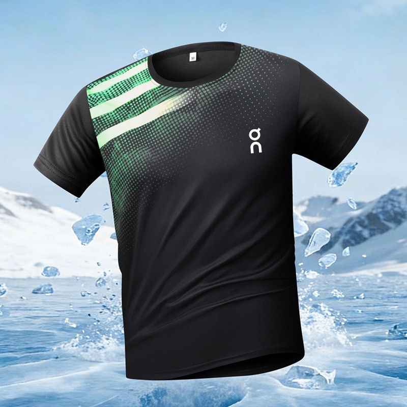 Quick Dry Drifit Men Tee, Crew-Neck Gradient-Print Sports Casual Top สําหรับแบดมินตันออกกําลังกายฟิตเนส