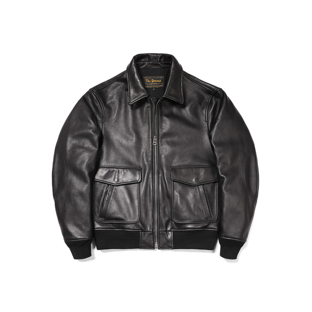 American Retro A2 Flight Suit Leather Jacket Mens First Layer Goat Leather Jacket Slim-fit Lapel Lea