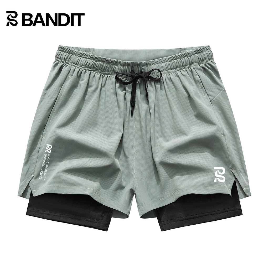 BANDIT RUNNING สามารถถือโทรศัพท์มือถือกีฬาฟิตเนส RUNNING Xiuhe ปลอมสองชิ้น Quick-Drying Quarter ผู้ช