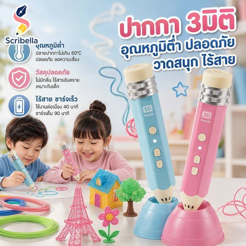 ปากกา 3ง อุณหภูมิต่ําไร้สายชาร์จเร็วปลอดภัยวัสดุ งIY งานฝีมือวาดเครื่องมือเด็กนักเรียน
