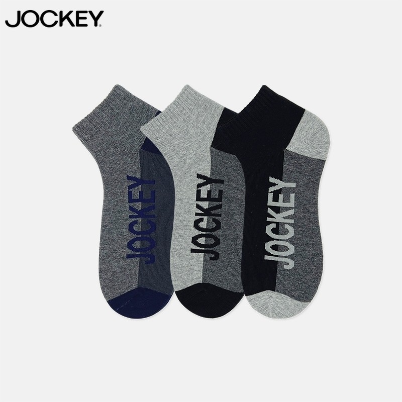 Jockey 3 คู่ผู้ชายถุงเท้าข้อเท้าผ้าฝ้าย Elastane JMS639263AS1-F