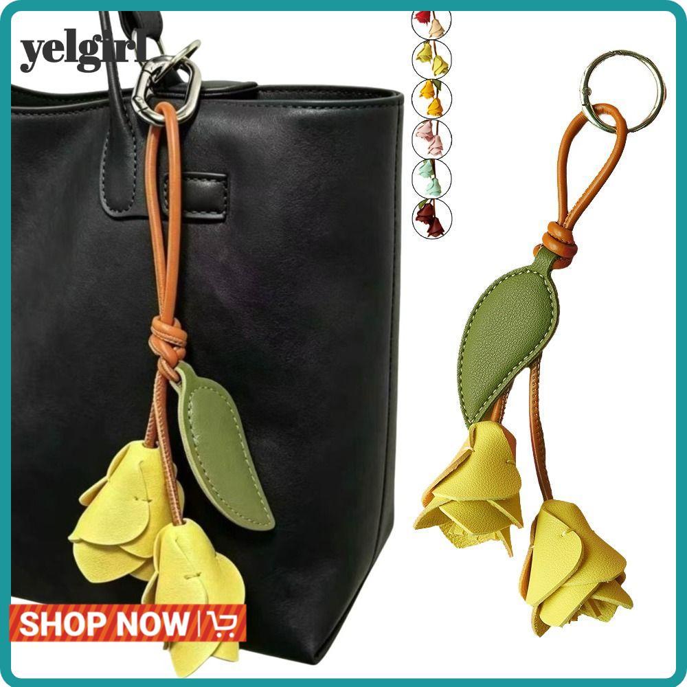 AGLYELGIRL TULIP Bag Charm, PU Leather Handmade Flower Bag Charm, Fashion Chic Lightweight Flower Tu
