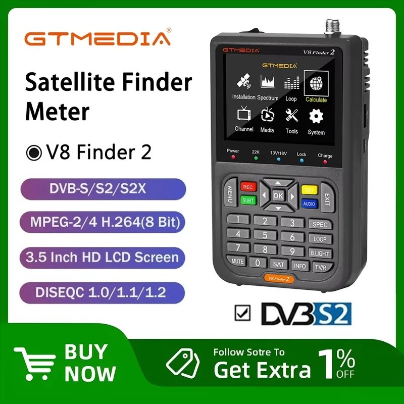 JUK4 GTMEDIA V8 Finder 2 Satellite Finder เมตร DVB-S/S2/S2X 3.5 นิ้วจอแสดงผล LCD 1080P,Type-c พอร์ต 