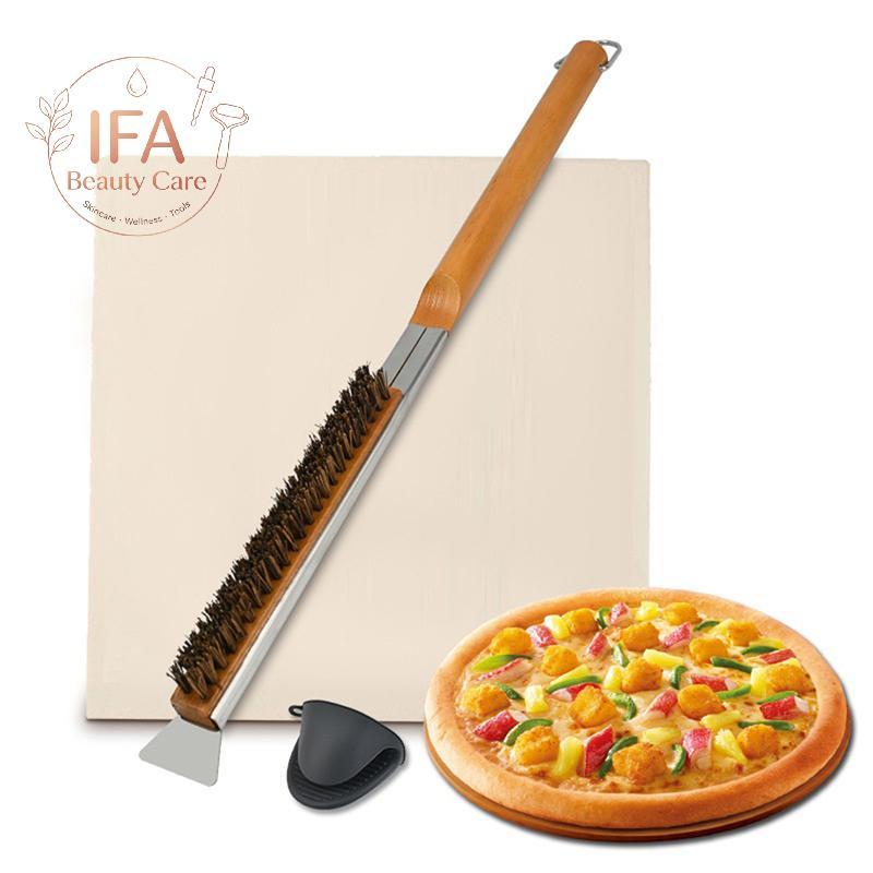 IFA พิซซ่าเตาอบแปรงไม้ Handle Grill Scraper แปรงทําความสะอาดในครัวเรือนเครื่องมือพิซซ่าสําหรับเตาอบท