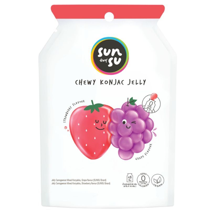 ซันซุเยลลี่ผสมบุกกลิ่นองุ่นและสตรอเบอรี่ 96กรัม SunsuJellyGrapeStrawberry 96g [หมายเลขบาร์โค้ด 8859400301918]