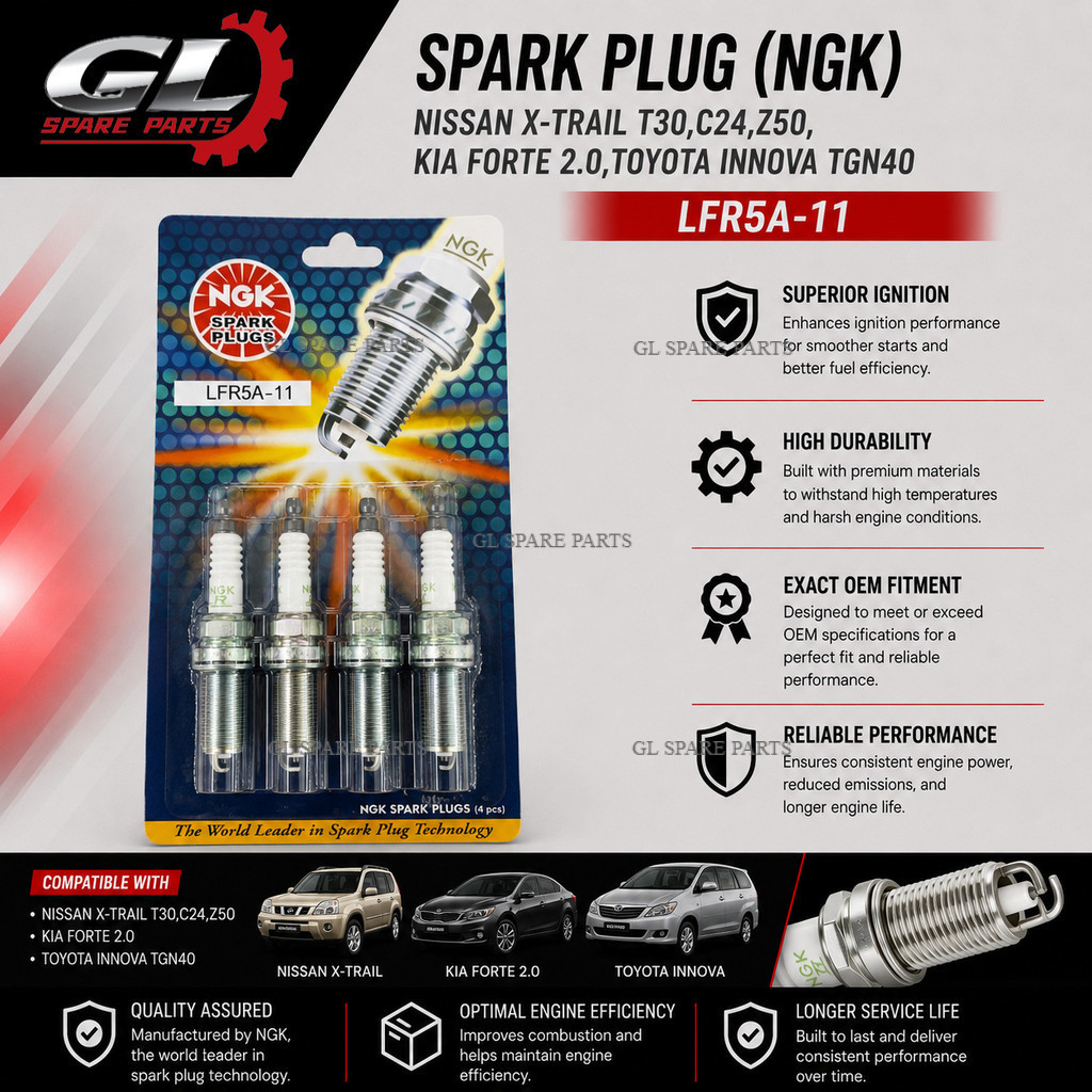 หัวเทียน NGK LFR5A-11 Nissan X-Trail T30 C24 Z50 Kia Forte 2.0 Toyota Innova TGN40