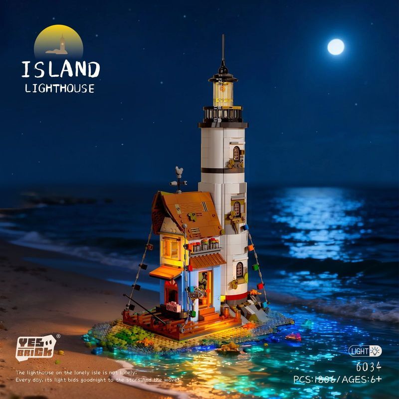 บล็อกตัวต่อ Lone Island Lighthouse Creative Street View ประกอบของเล่นบล็อกตัวต่อปริศนาสามมิติเดสก์ท็
