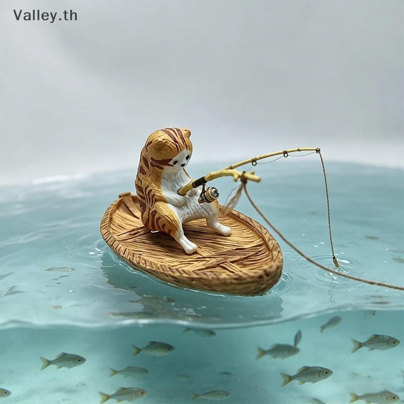 [Valley] ตกแต่งตู้ปลา 1 ชิ้นแมวตกปลาเรือเรซิ่นเครื่องประดับสําหรับการออกแบบถังปลาสร้างสรรค์ TH