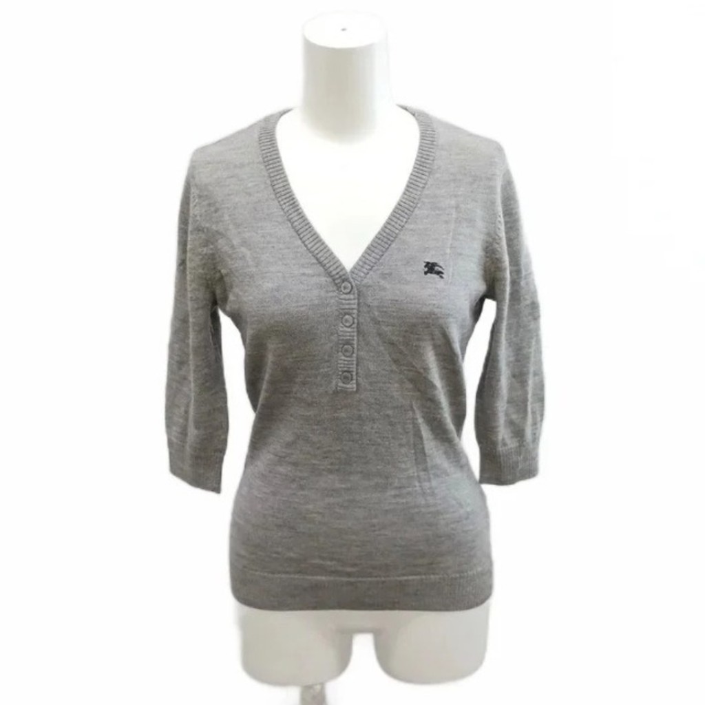 BURBERRY BLUE LABEL Knit v-neck wool gray Direct from Japan Secondhand