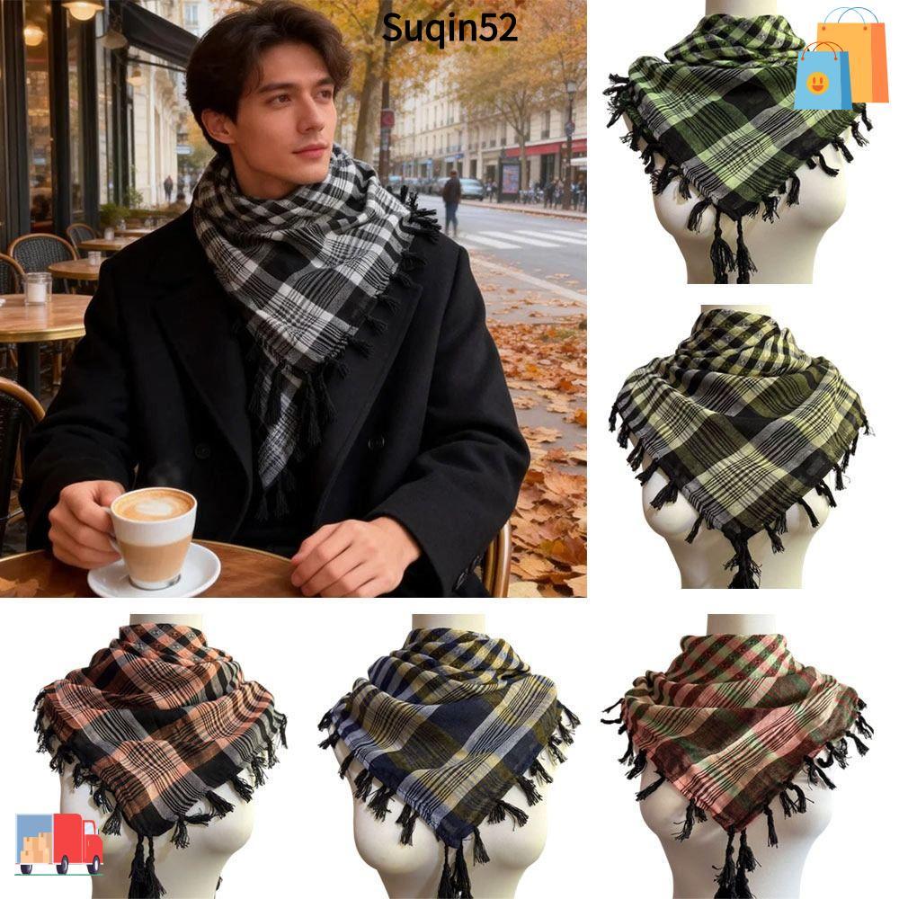SUQIN52 อาหรับ Shemagh, Wrap Style with Tassel Keffieh Scarf, Large Size Bandana Keffiyeh Arab Tradi