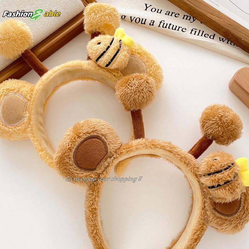 Fashion.shop03 น่ารักการ์ตูน Bee Bear หู Plush Hairband สําหรับผู้หญิงสาวน่ารักล้างหน้าสัตว์ s คอสเพ